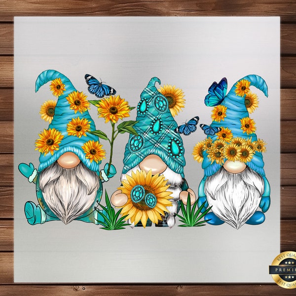 Western Gnomes DTF Transfer, Sunflower Blue Theme - Rustic Charm, Ready to Press, Hoodie DTF Print, Detailed Fabric Art, Unique DIY Design