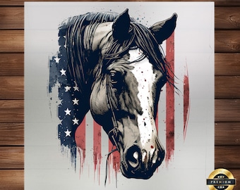 Patriotic Horse USA Flag DTF Transfer: American Equestrian Design