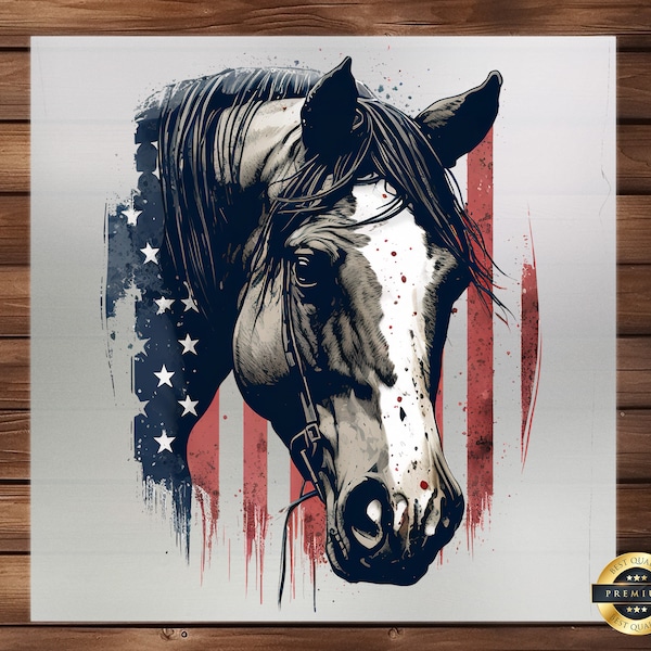 Horse USA Patriotic Flag DTF Transfer - Majestic & Nationalistic Design, High-Quality Print, Easy Application for a Proud American Look