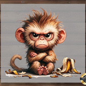 Angry Monkey DTF Transfer: Grumpy Ape with Bananas, Funny Shirt Print