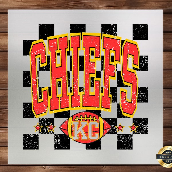 Checker Chiefs Distressed Varsity Lettering Football DTF Transfer, Kansas City Pride, Easy Iron-On, Ready To Press, Sporty Apparel