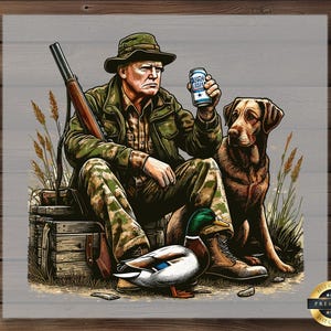 Hunter with Dog DTF Transfer, Rustic Duck Hunting Design for Outdoor Apparel, Ready-to-Press Print for Hunters