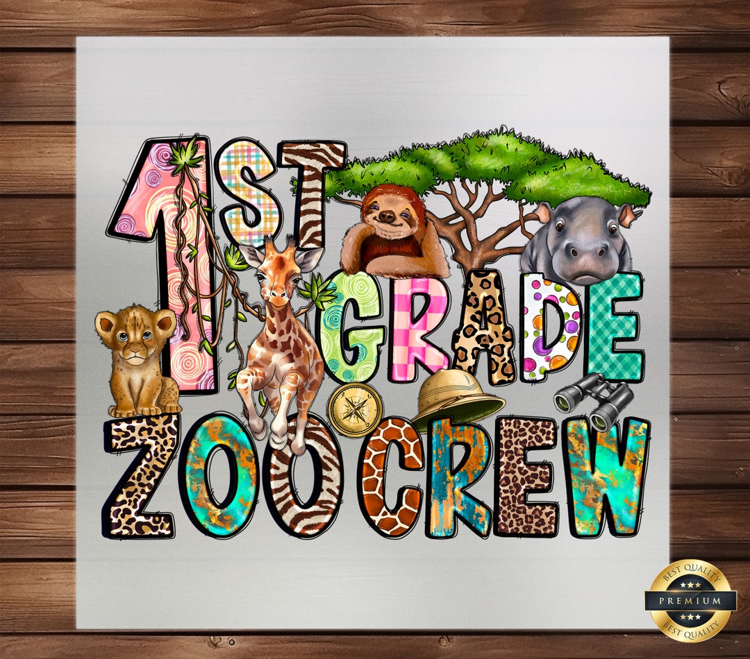 1st Grade Zoocrew DTF Transfer, Adorable Animal Theme, Easy to Apply