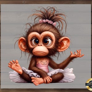 Happy Monkey Ballerina Dtf Transfer, Adorable Baby Monkey in White Tutu and Bow, Ready to Press for DIY Cute Shirt Design