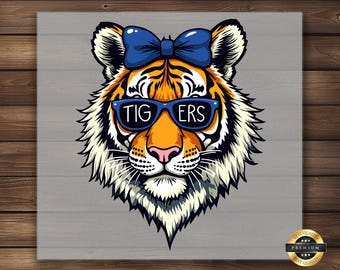Tiger DTF Transfer, Blue Bow Sunglasses Tiger Iron On Decal (Physical Product)