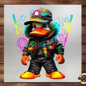 Hip Hop Duckie DTF Transfer, Fun Cartoon Design, Cool Duck Graphic, Easy Application, Ready to Press, Iron on Decal, DIY Craft Supply