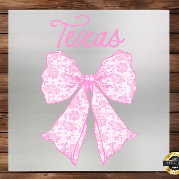 Texas Lace Bow DTF Transfer, Elegant Southern Charm Design, Perfect for Boutique Apparel, Easy Application, Delicate & Long-Lasting Print