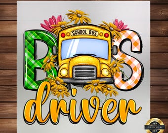 Bus Driver Appreciation DTF Transfer – Floral School Bus Design