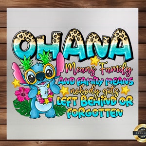 Ohana Means Family DTF Transfer, Summer-Themed Apparel Design, Tropical & Heartfelt, Easy to Apply, Perfect for Personalized Beachwear