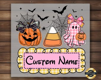 Personalized Halloween Ghost DTF Transfer: Pink Plaid Pumpkin Shirt Decal
