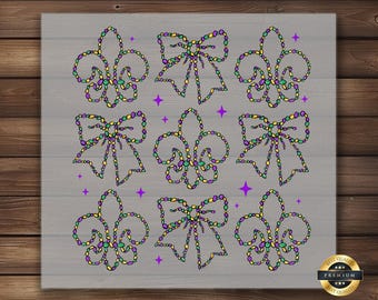 Transferencia DTF de Mardi Gras: Diseño de flor de lis y lazo con cuentas