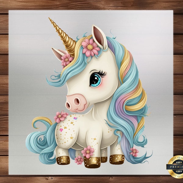 Baby Unicorn DTF Transfer, Whimsical Design for Kids' Apparel, Ready-to-Press for Custom Tees & Accessories, Ideal for Enchanting Birthday