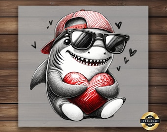 Baby Shark Valentine DTF Transfer, Heart, DIY Apparel