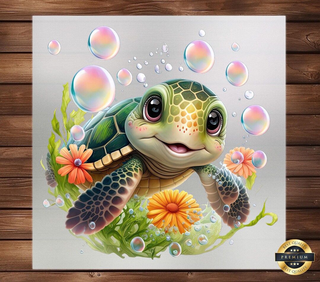 Sea Turtle Art Print DTF Transfer: Floral Turtle Wall Decor Ocean ...