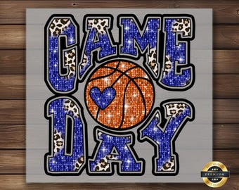 Game Day Basketball DTF Transfer: Blue Sequin Leopard Print Iron-On