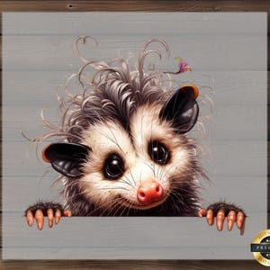 Peeking Opossum DTF Transfer, Adorable Animal with Messy Fur, Ready to Press DIY Shirt, Funny Critter Art for Creative Apparel Projects