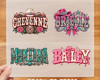 Custom Cowgirl Name DTF Transfer, Western Rodeo Lettering, Choose Your Style and Color Ready To Press