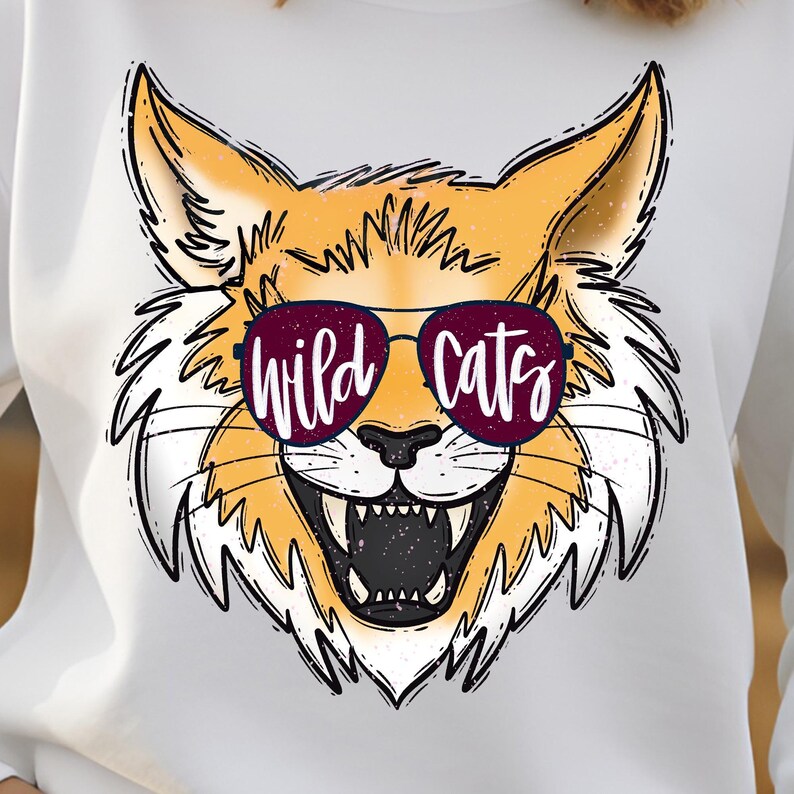 Wildcats Mascot DTF Transfer Leopard Head Bow Team Spirit Iron On Ready To Press Maroon