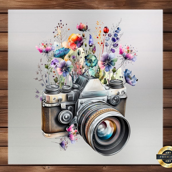 Nature's Lens: Photo Camera with Wild Flowers DTF Transfer - Capture the Essence of Photography and Wild Floral Beauty