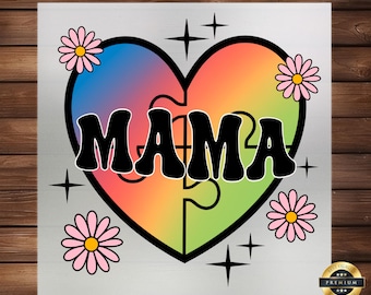 Autism Mama Heart DTF Transfer: Awareness Apparel Design