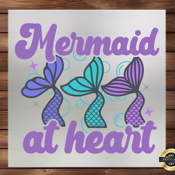 Mermaid at Heart DTF Transfer, Whimsical Ocean Design, Ready-to-Press, Beachwear & Casual Apparel, Perfect Sea Lovers, Vibrant Mermaid Theme