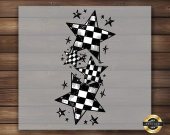 Checkered Star DTF Transfer: Racing Theme Iron-On Design