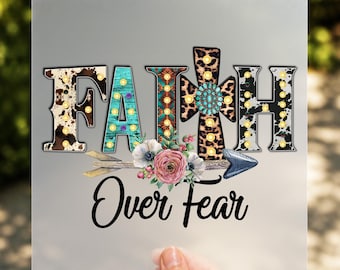 Faith Over Fear DTF Transfer, Western Cowboy Christian Cross Iron On
