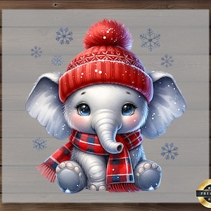 Winter Elephant DTF Transfer: Christmas Animal Art, Holiday Shirt