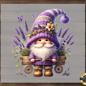 Lavender Gnome DTF Transfer, Purple Hat Gnome with Soap Cart and Flowers, Ready to Press Country Style Shirt Design for Spring