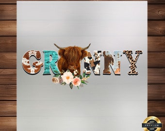 Western Granny Cow DTF Transfer: Rustic Country Design