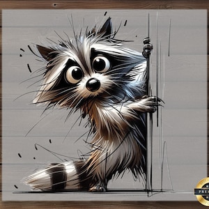 Surprised Raccoon Cartoon DTF Transfer, Funny Forest Animal Shirt Design, Ready to Press DIY Cute Kids Wildlife Shirt Project