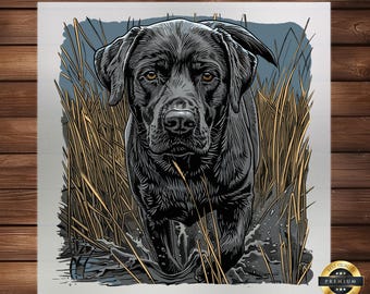 Black Labrador Hunting Dog DTF Transfer: Apparel Print