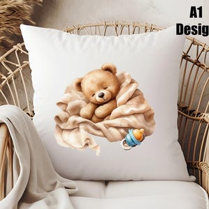 Sleeping Teddy Bear DTF Transfer: Adorable Iron-On Decal Set