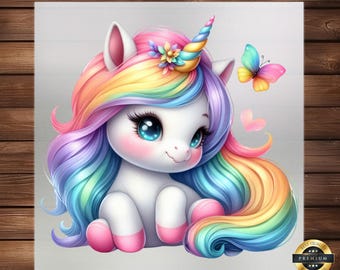 Watercolor Baby Unicorn Clipart: Whimsical DTF Transfer