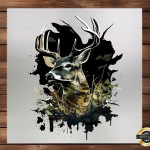 Hunting Deer DTF Transfer, Dynamic Graphic for Outdoor Enthusiasts, Perfect for Custom Apparel & Hunting Adventures, Ready-to-Press