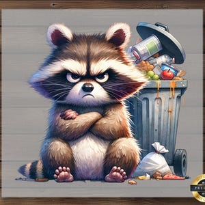 Mad Raccoon DTF Transfer, Funny Angry Trash Panda Print, Cute Wildlife Animal Shirt, Ready to Press, DIY Heat Transfer, Grumpy Pet Art