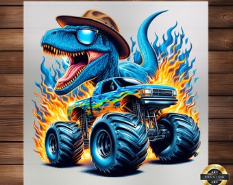 Raptor Monster Truck DTF Transfer, Powerful Design for Kids&#39; Apparel, Perfect Custom Tees & Playtime Fun, Ready-to-Press Exciting Graphic