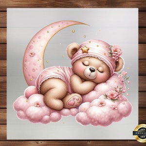 Sleepy Baby Teddy Bear DTF Transfer, Adorable Bedtime Design, Iron on Decal, Ready to Press, Custom Kids Apparel, DIY Craft Supply