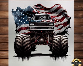 USA Monster Truck DTF Transfer: Patriotic Apparel Design