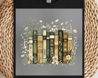 Vintage Floral Bookshelf DTF Transfer: DIY Reader Shirt Art