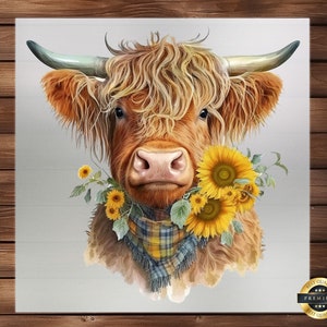 Highland Cow DTF Transfer, Rustic Farmhouse Style Design, Ready-to-Press for T-Shirts, Hoodies & Crafts, Country Chic Fashion and Decor