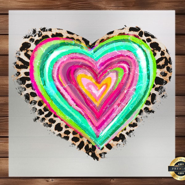 Valentine's Day Colorful Heart DTF Transfer with Leopard Design - Romantic and Chic Iron-On Transfer for Clothing and Textiles