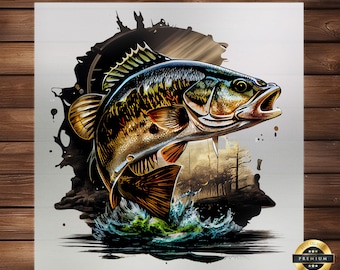 Jumping Bass DTF Transfer: Fishing Enthusiast Apparel Design