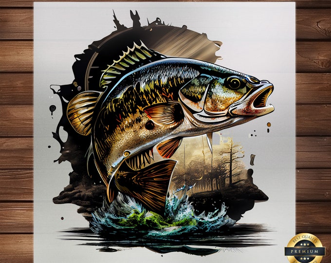 Largemouth Bass Iron-on Heat Transfer, Fishing DTF Transfers, Home Iron ...