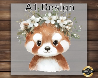 Forest Friends DTF Transfer: Red Panda, Owl, Skunk, Otter with Flower Crowns