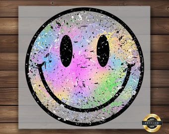 Rainbow Splash Smiley Face DTF Transfer: Iron-On DIY Design