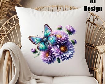 Butterfly Flowers DTF Transfer - 5 Unique Iron On Decals | Ready To Press Apparel Graphic, 1.5-14 Inch Fabric DIY Craft Supply