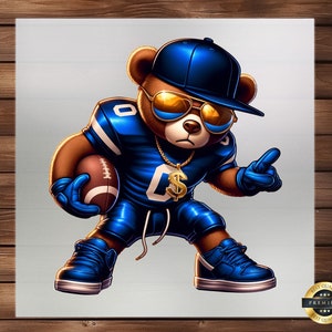 Hip Hop Football Bear DTF Transfer, Cartoon Design, Ready to Press, Iron on Decal, DIY Craft Supply, Custom Apparel, Easy Application