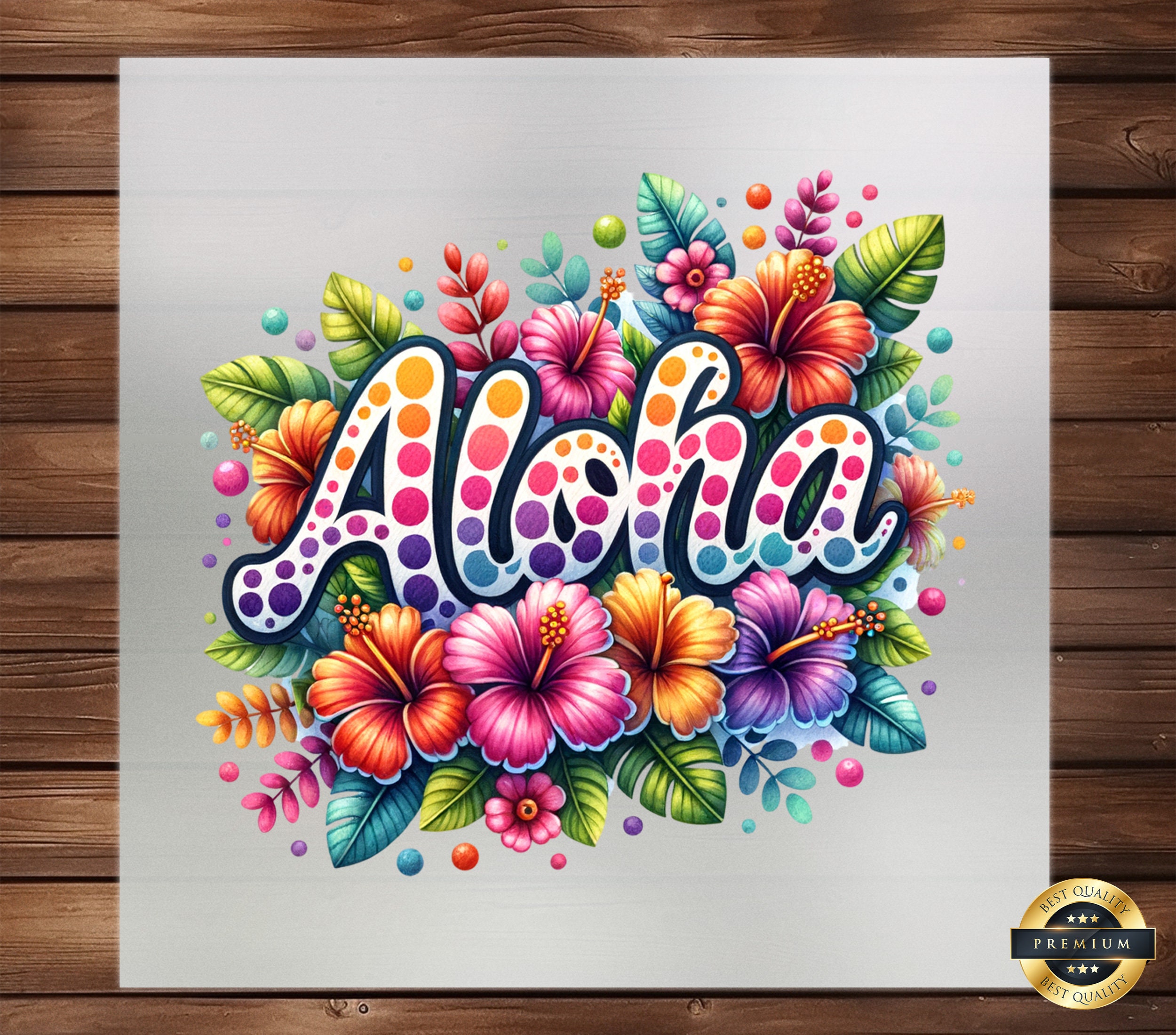 Aloha DTF Transfer, Tropical Flowers Design, Ready to Press, Iron on Decal, Hawaiian Theme, DIY Craft Supply, Perfect for Custom Apparel