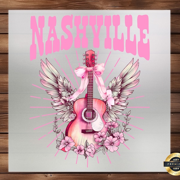 Nashville Bow Guitar DTF Transfer, Music City Design, Easy Heat Press Application, Perfect for Country Music Fans, Ready Press, Hoodie DTF